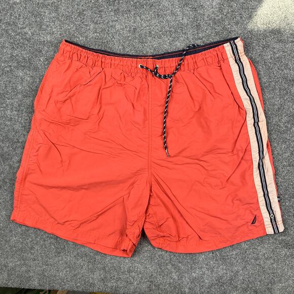 Nautica Swim Trunks Mens Size XXL Red Nylon Mesh Lined Drawstring Retro Shorts - Picture 1 of 10